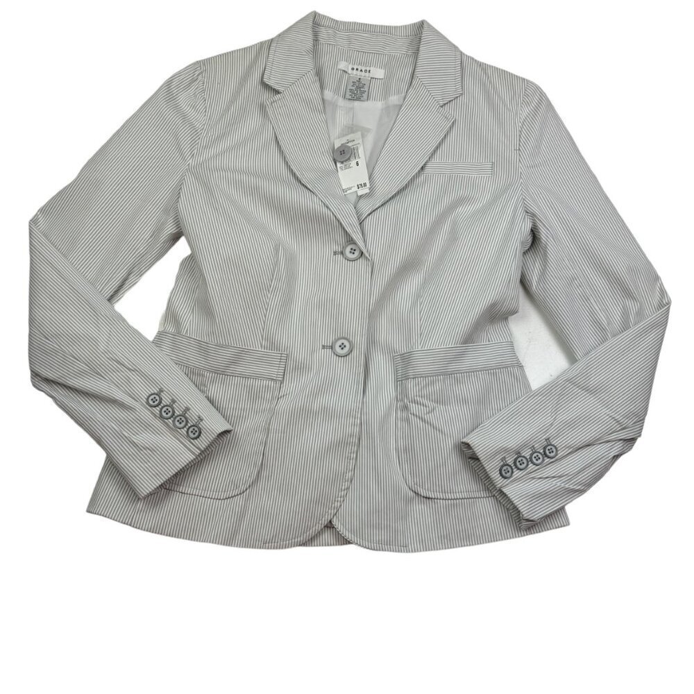 Grace Cotton Blend Striped Fitted Blazer Women's Size 6
